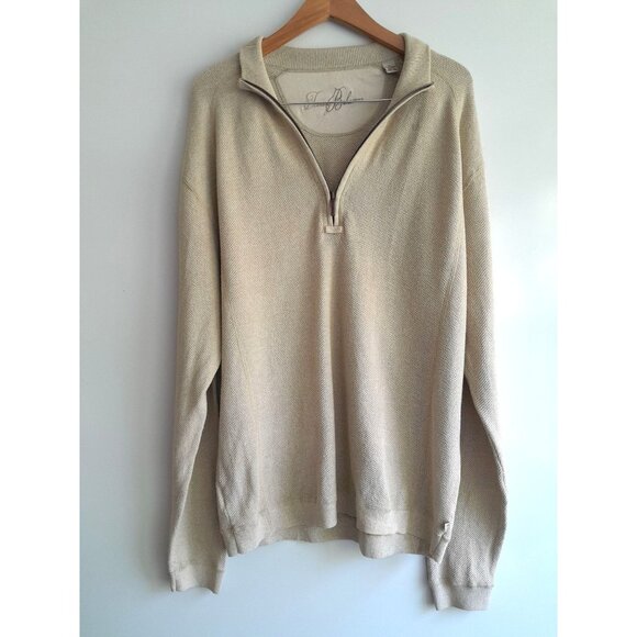 Vtg Tommy Bahama Quarter Zip Comfy Winter Textured Dad Sz XL Polo Sweater Khaki - Picture 1 of 9